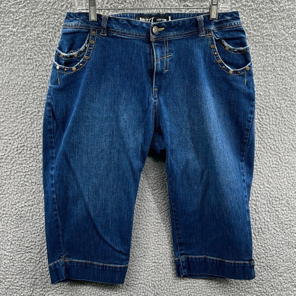 Womens Studded Denim Capri Jeans Y2K Indie Retro Streetwear 14 Casual Stretch
